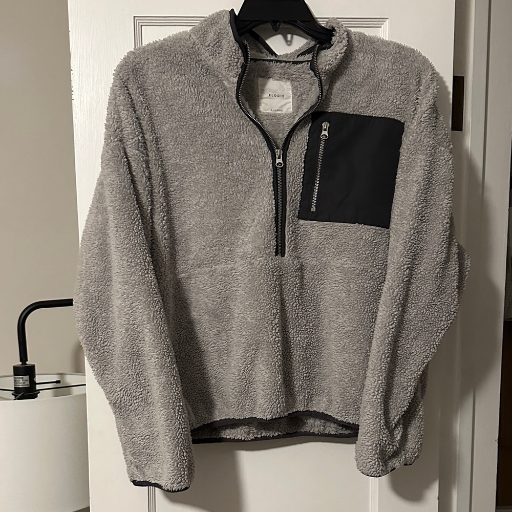 Gray Fuzzy Half-Zip with Black Zip Pocket